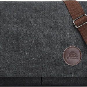 Canvas Satchel Messenger Bag for Men Women, Vintage Shoulder Crossbody 13.3" Lap